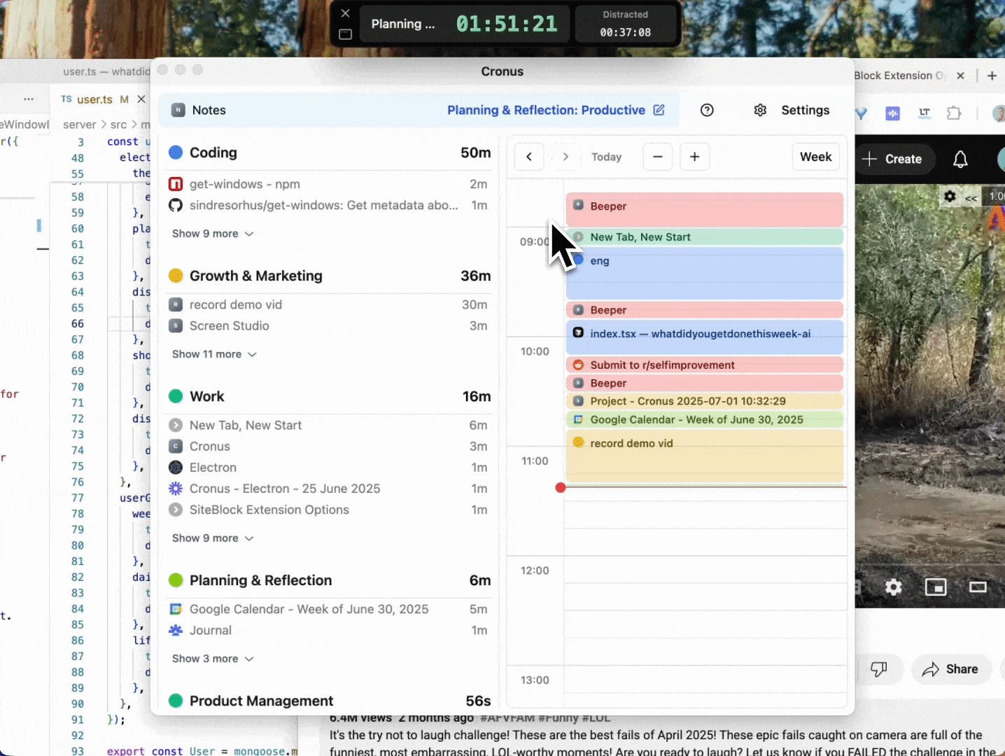 Cronus in action - AI productivity tracking