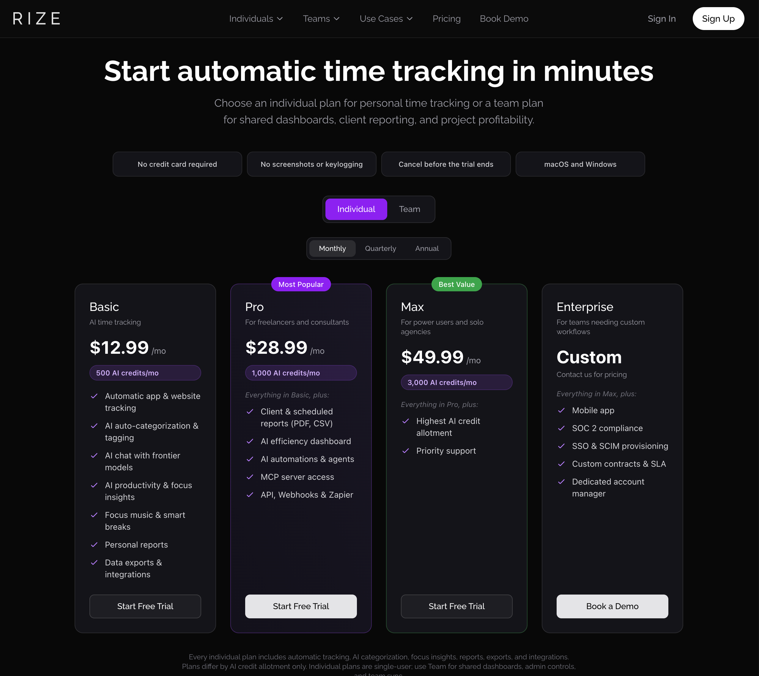 Rize pricing in 2026